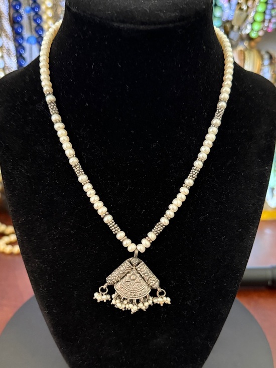 Jewelry - Intricate Pewter Pendant and Fresh Water Pearl Necklace